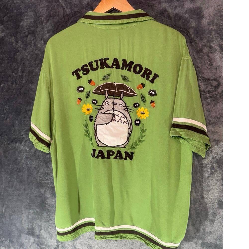 BoxLunch x Studio Ghibli My Neighbor Totoro Striped Button Up Shirt Green 2XL